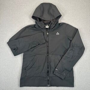 Nike ACG Softshell Jacket Womens‎ Medium Black Fleece Lined Full Zip Hooded Y2K